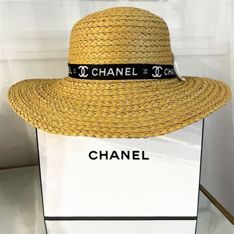 chanel straw black-banded beach hat|chanel tweed hat.